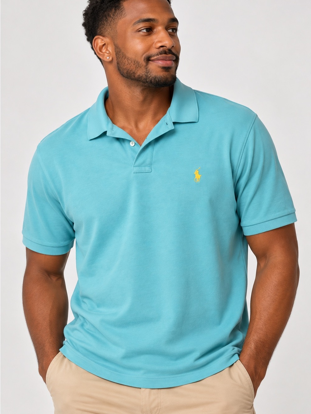 Polo Ralph Lauren Men’s XL Custom Fit Aqua Blue Polo Shirt Yellow Pony Logo